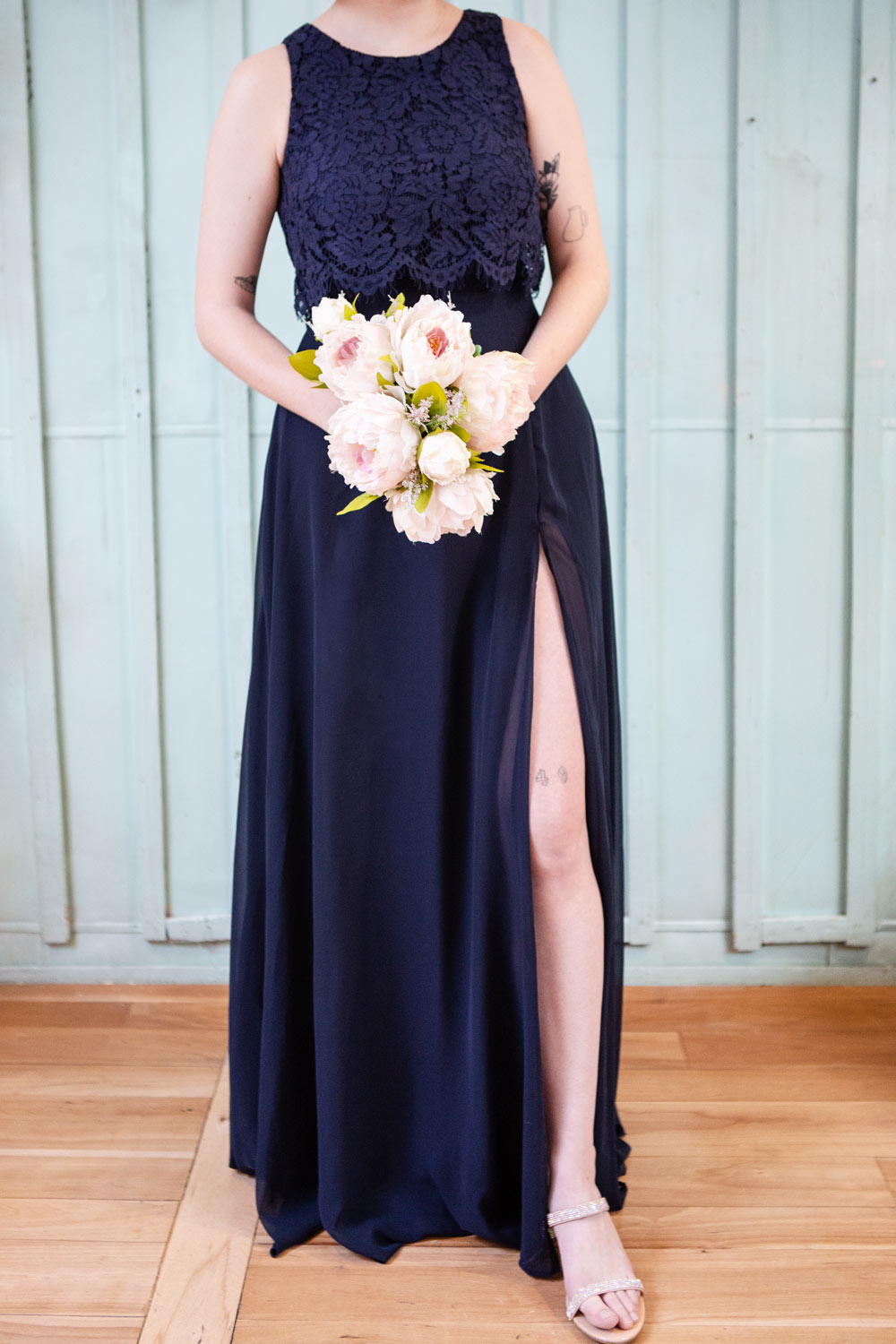 Timothea Navy Blue Maxi Dress w/ Lace Top | Boutique 1861 navy model