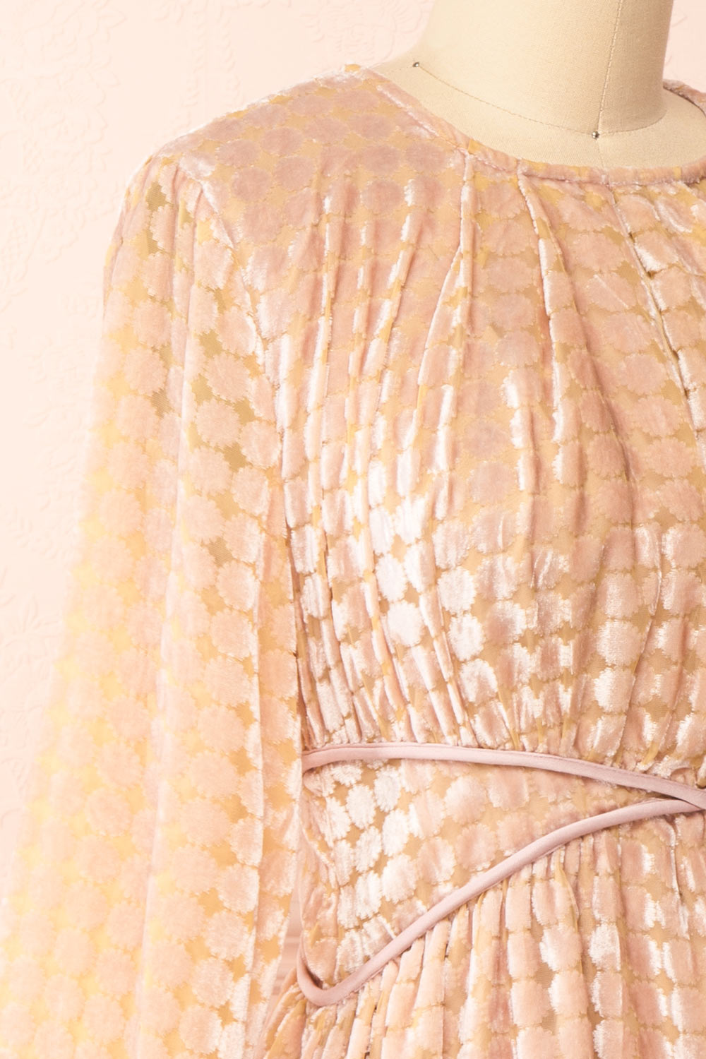 Topanca Pink Floral Velvet Dress | Boutique 1861 side close-up