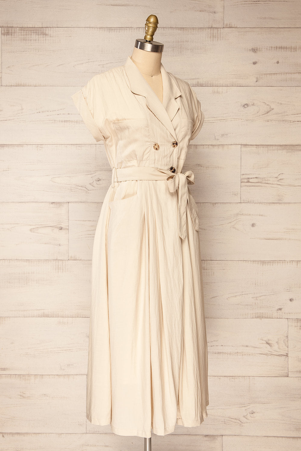 Torrelavega Beige Midi Dress w/ Pockets and Belt | La petite garçonne side view