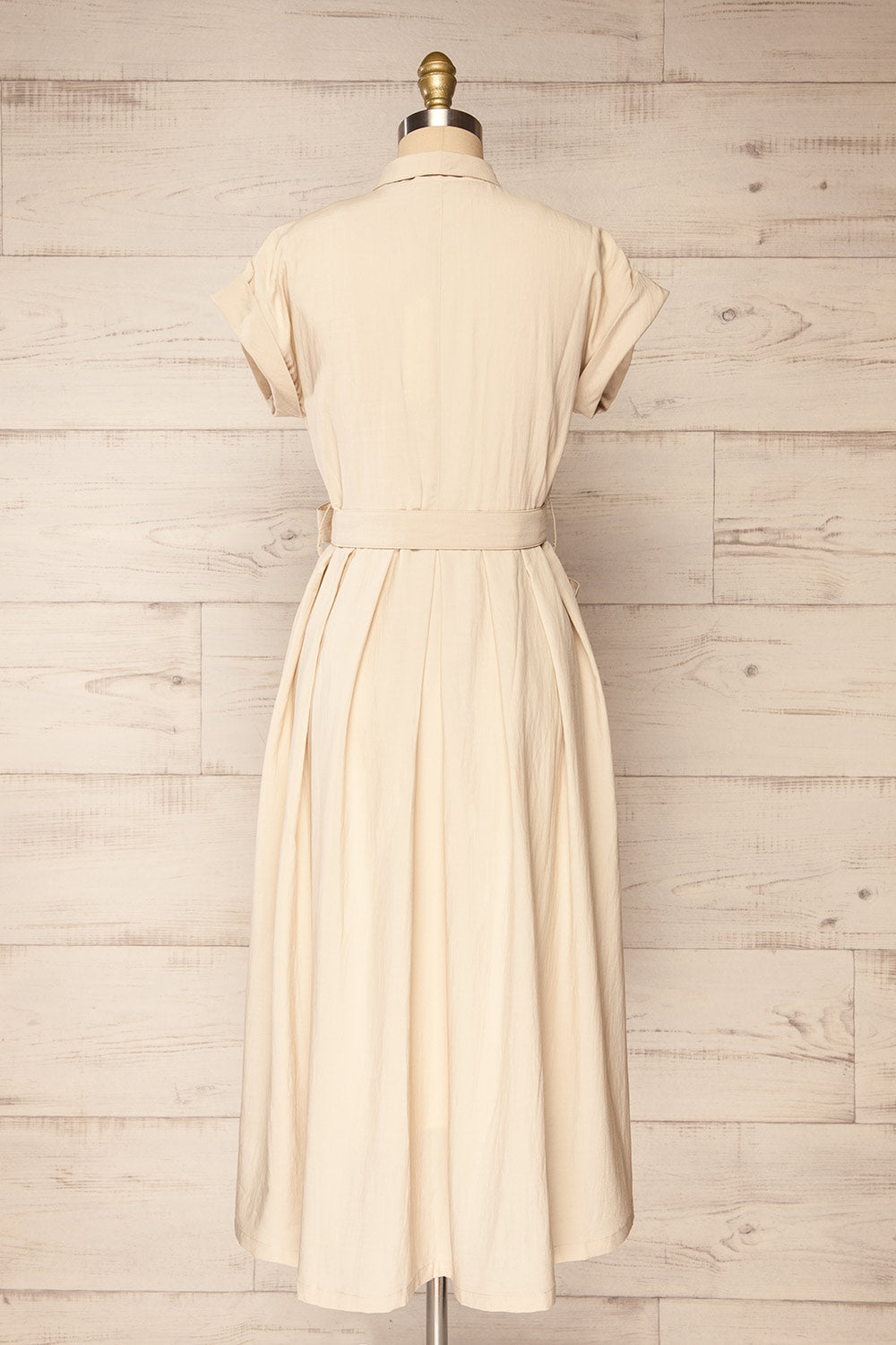 Torrelavega Beige Midi Dress w/ Pockets and Belt | La petite garçonne back view