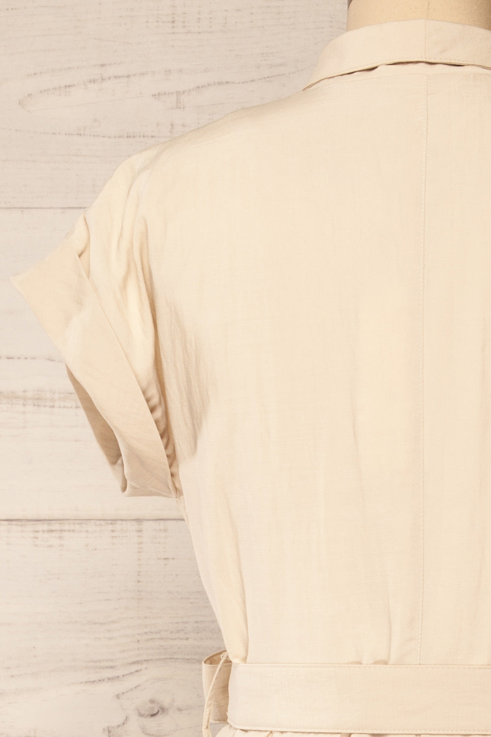 Torrelavega Beige Midi Dress w/ Pockets and Belt | La petite garçonne back close-up