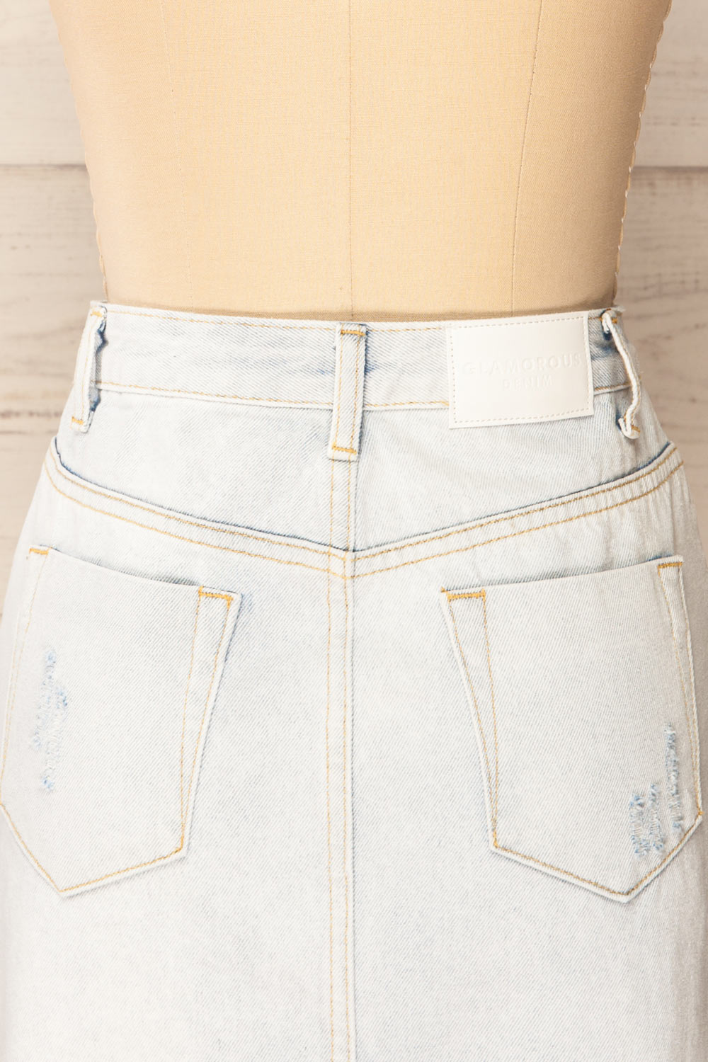 Torremolinos Washed Light Blue High-Waisted Skirt back close-up