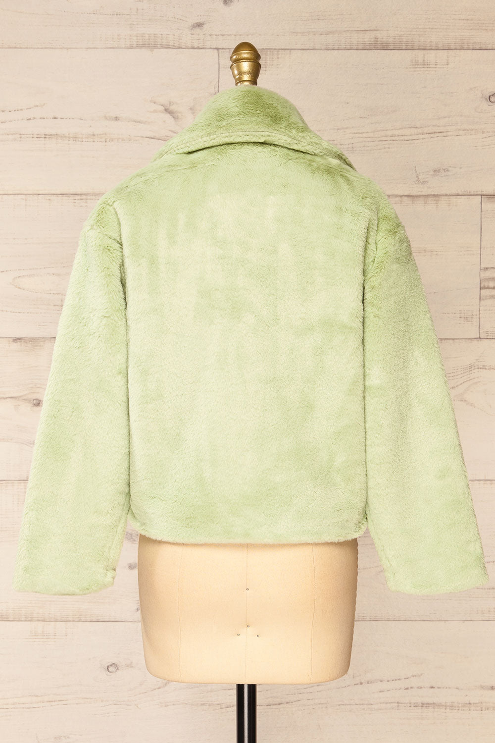 Torrent Green Soft Fuzzy Coat | La petite garçonne back view