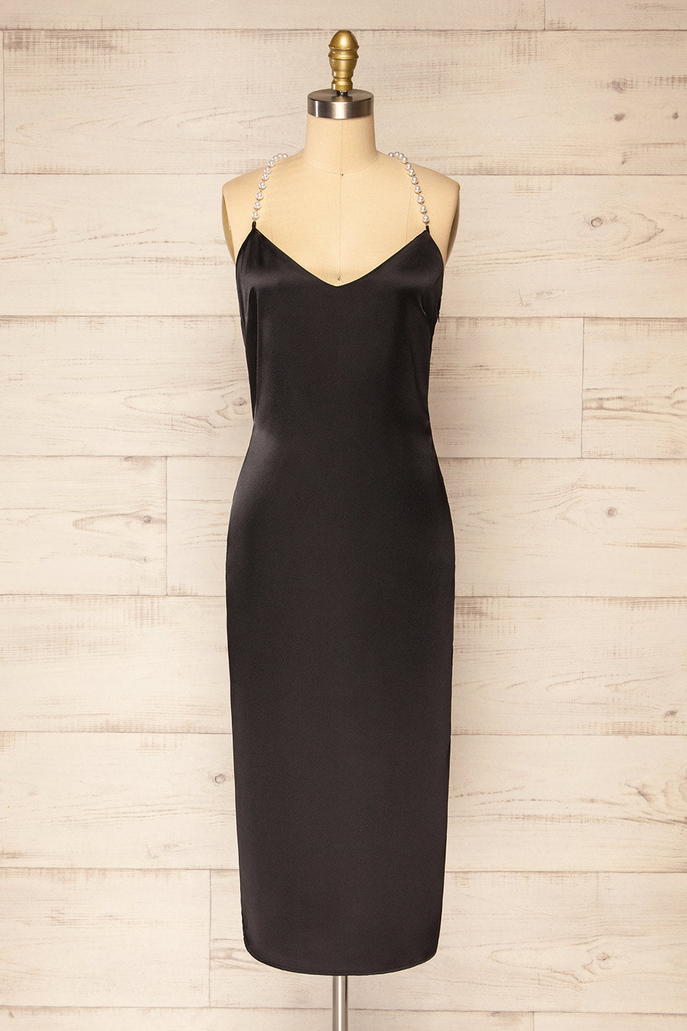 Torrevieja Midi Slip Dress w/ Pearl Straps | La petite garçonne front view