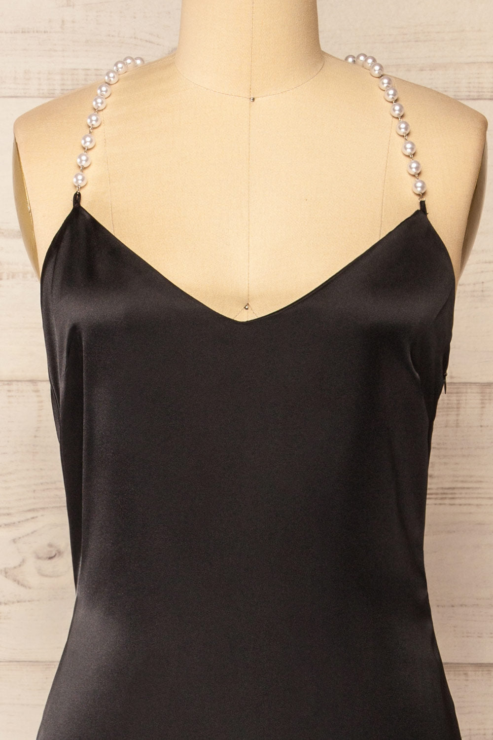 Torrevieja Midi Slip Dress w/ Pearl Straps | La petite garçonne front close-up