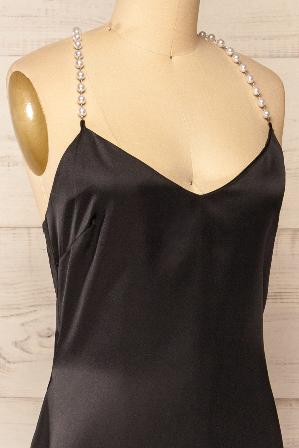 Torrevieja Midi Slip Dress w/ Pearl Straps | La petite garçonne side close-up