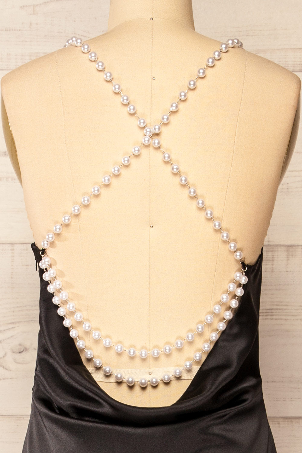 Torrevieja Midi Slip Dress w/ Pearl Straps | La petite garçonne back close-up