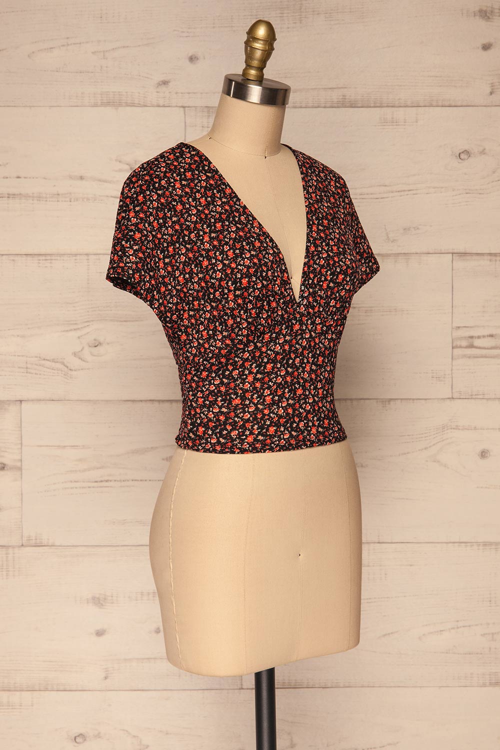 Torva Red Floral Short Sleeved Crop Top | La petite garçonne side view