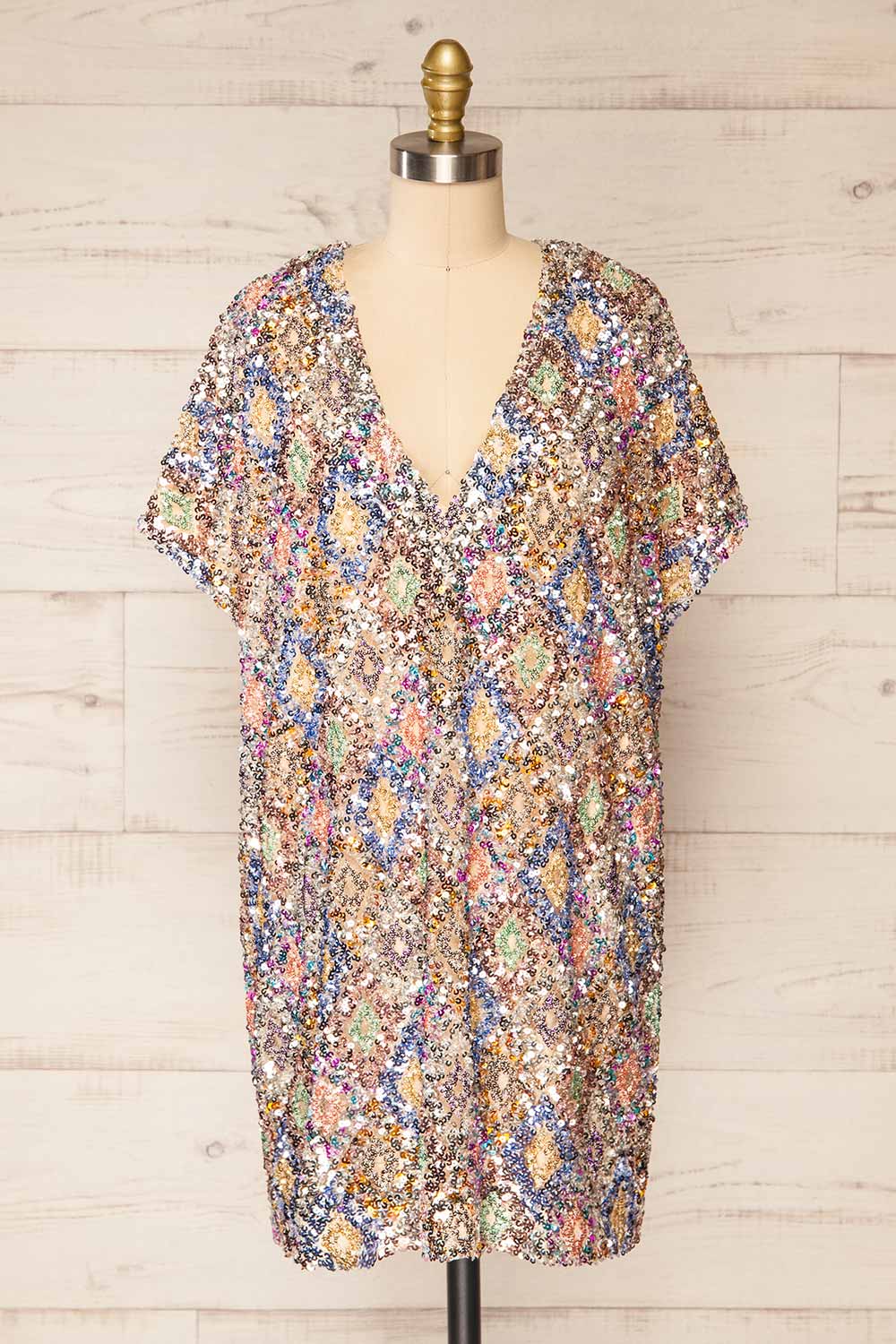 Totiana Multicoloured Midi Sequin Dress | La petite garçonne front view