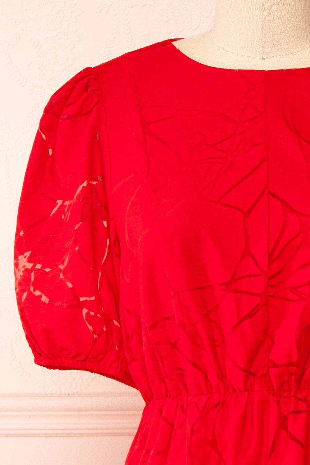 Tracy Short Red Dress w/ Heart Shaped Open Back | Boutique 1861 front close-up