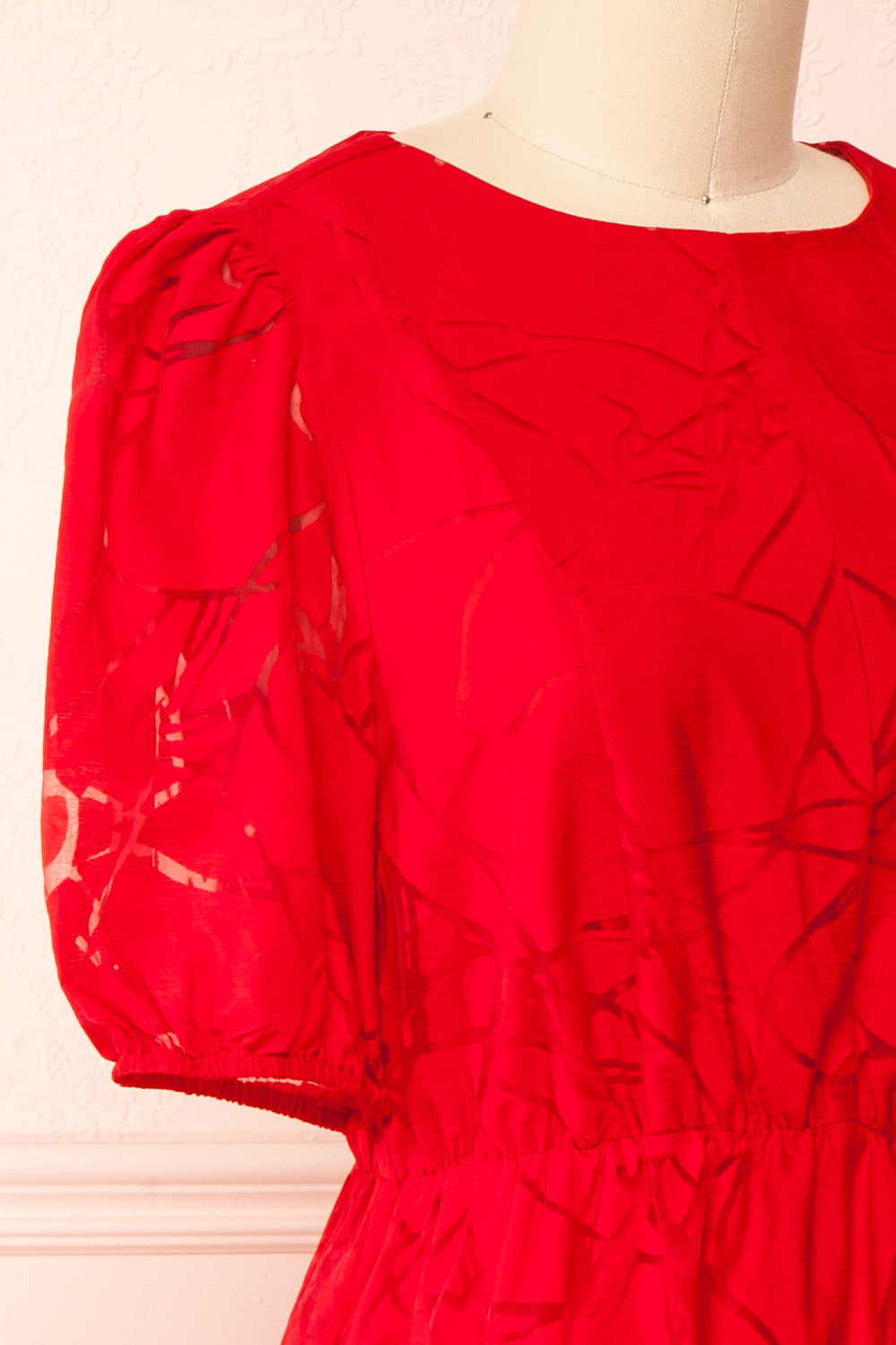 Tracy Short Red Dress w/ Heart Shaped Open Back | Boutique 1861 side close-up