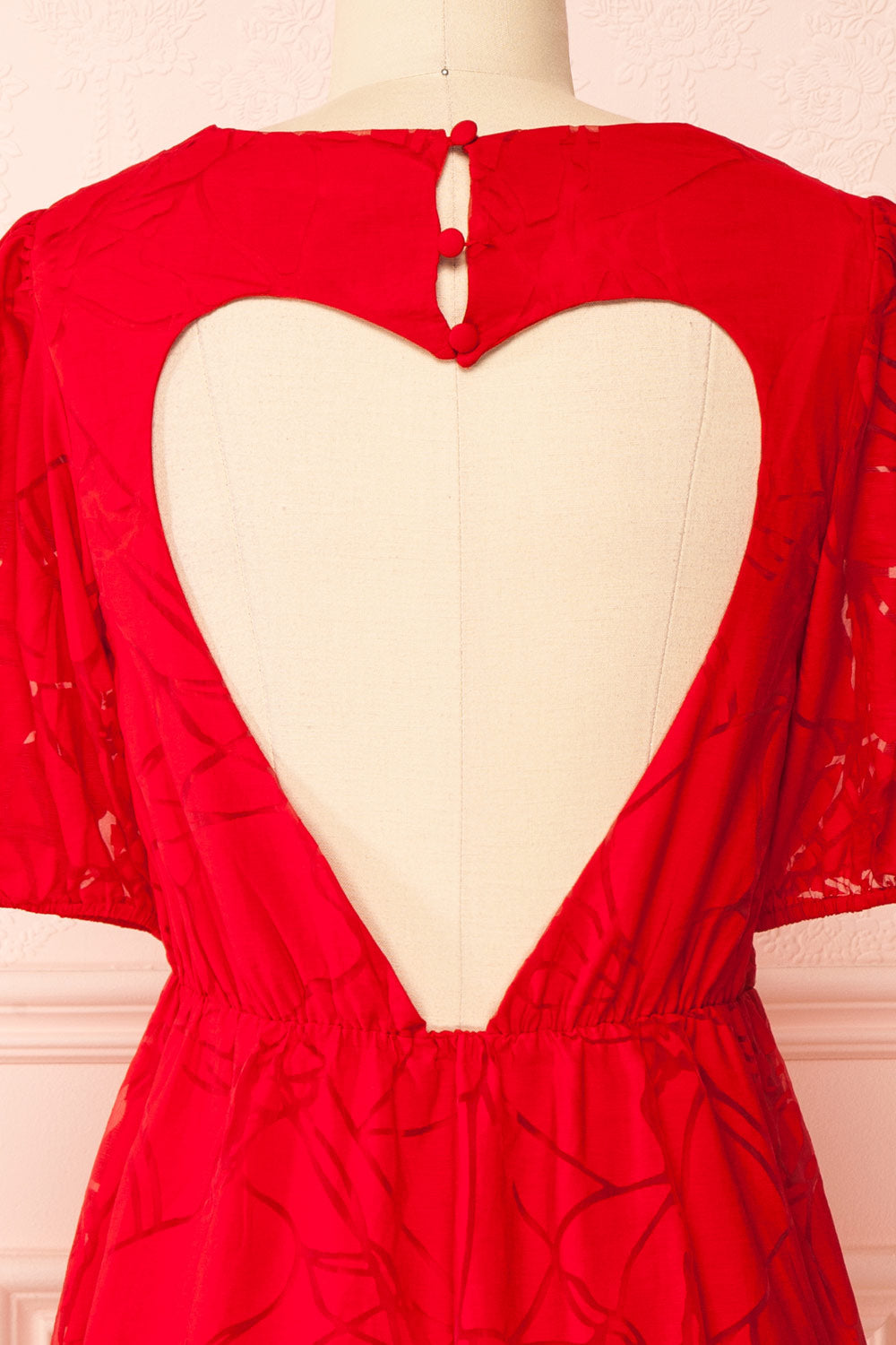 Tracy Short Red Dress w/ Heart Shaped Open Back | Boutique 1861 back close-up