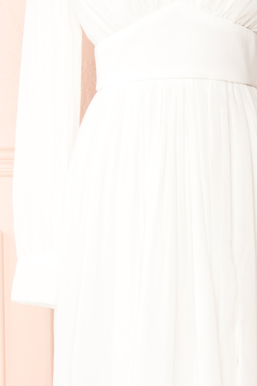 Treyloni White Long Sleeve Chiffon Maxi Bridal Dress | Boudoir 1861 sleeve