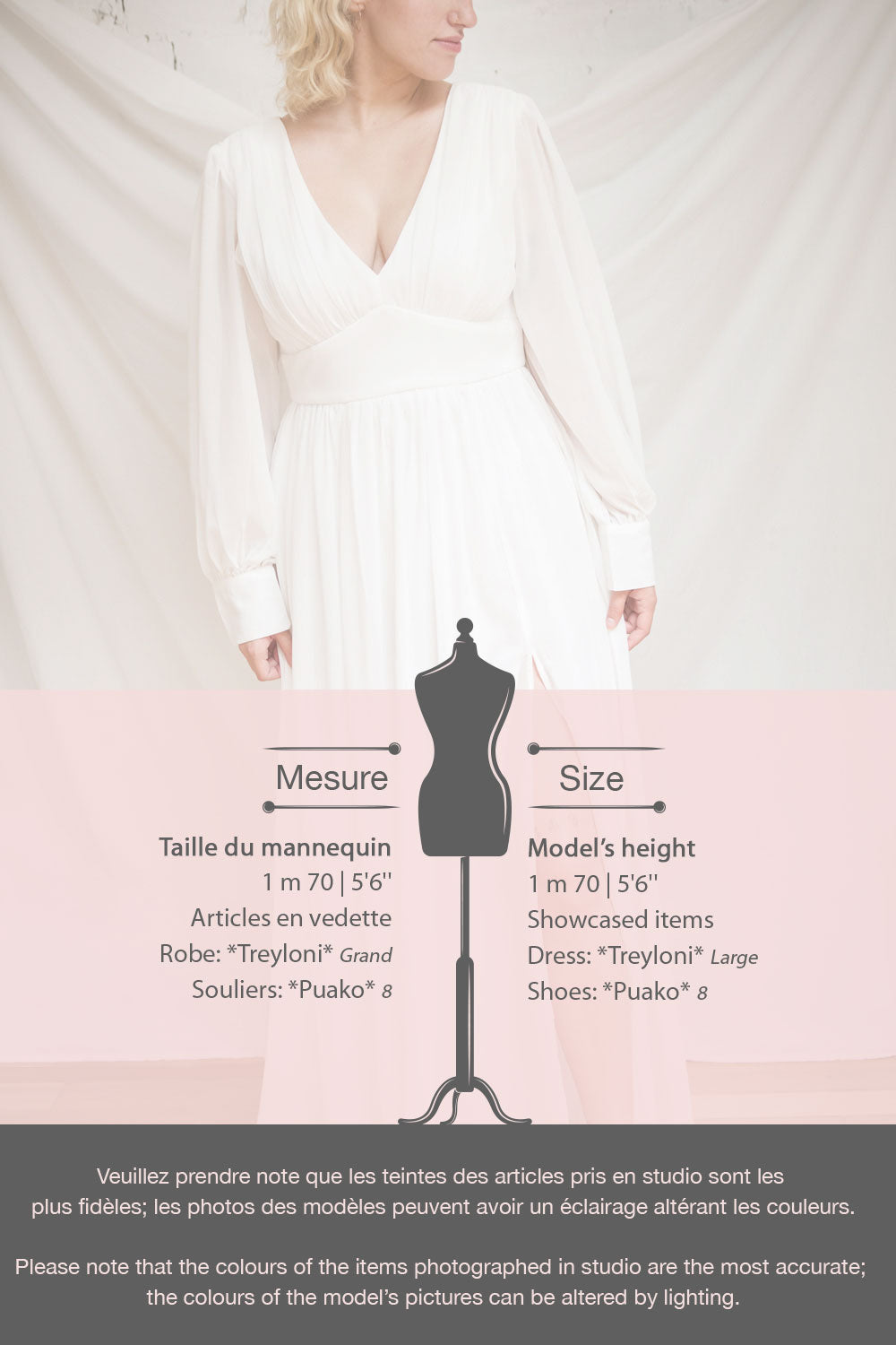 Treyloni White Long Sleeve Chiffon Maxi Bridal Dress | Boudoir 1861 fiche