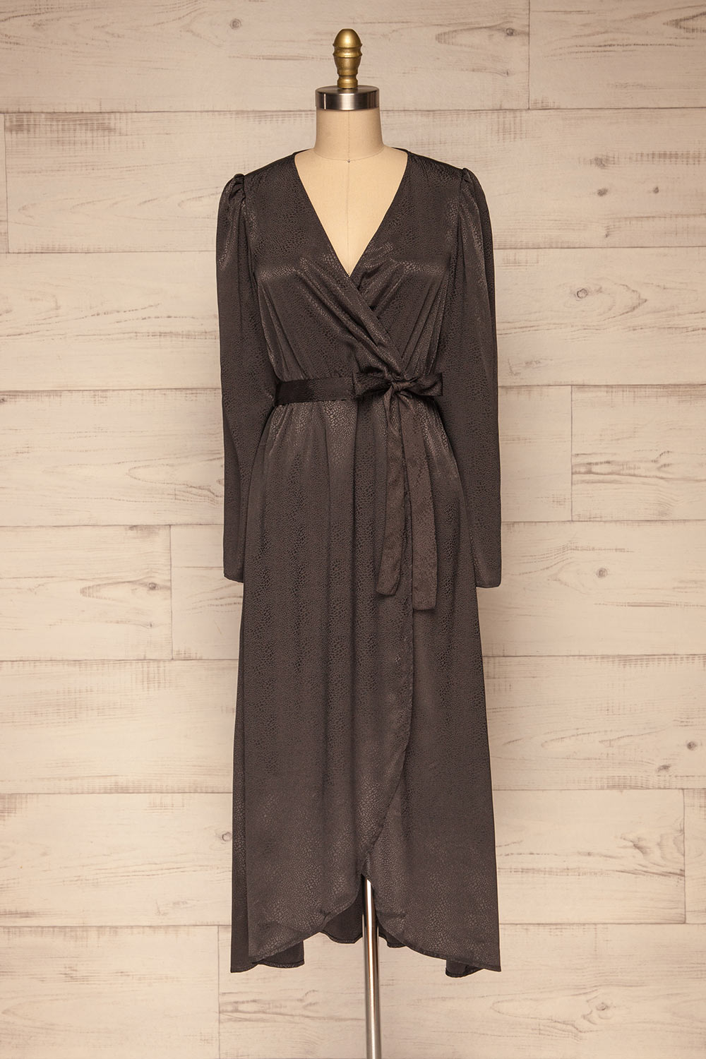 Trieste Dark Grey Satin Dress | Robe front view | La Petite Garçonne