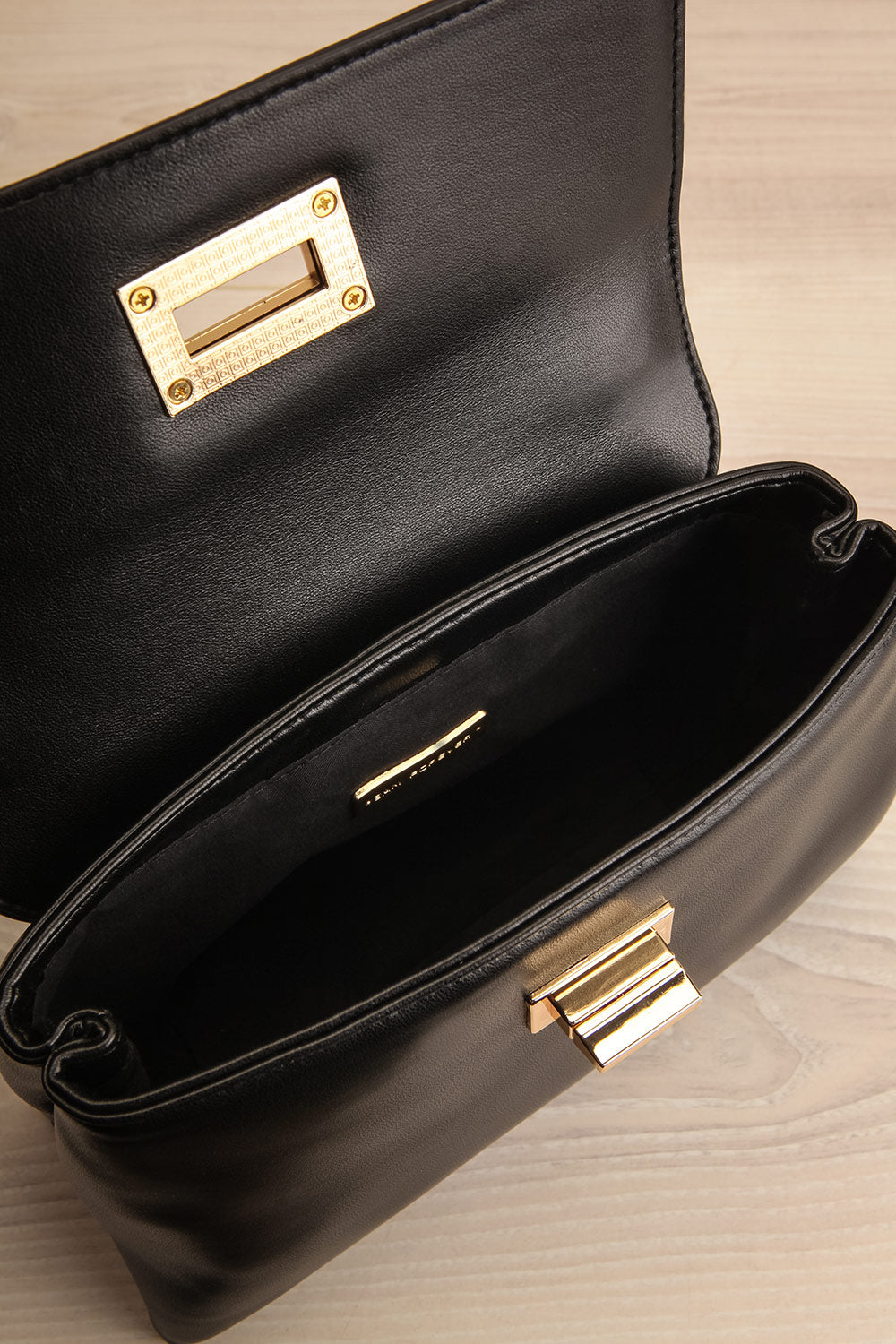 Tropique Black Handbag w/ Crossbody Strap | La petite garçonne inside view