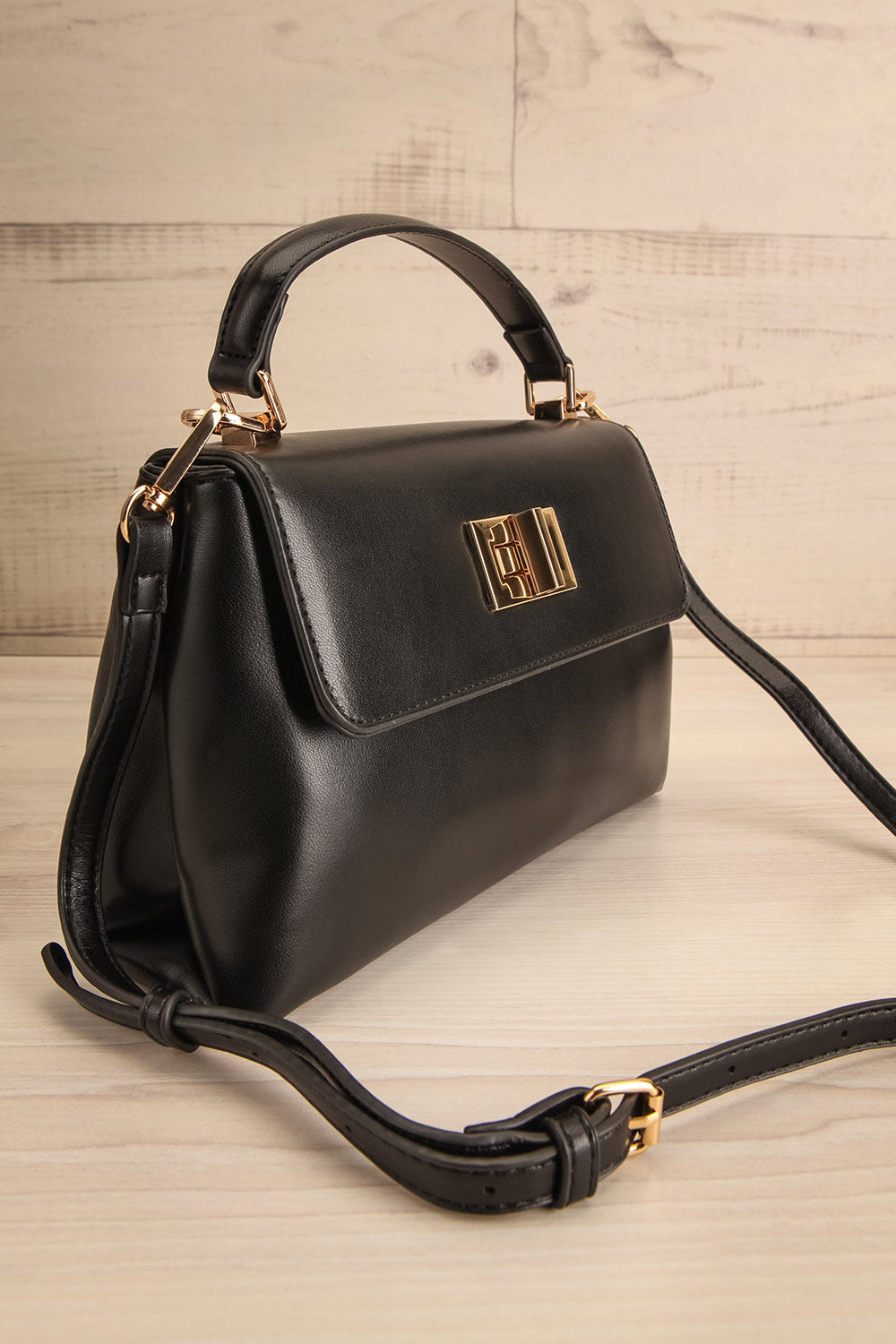 Tropique Black Handbag w/ Crossbody Strap | La petite garçonne side vew