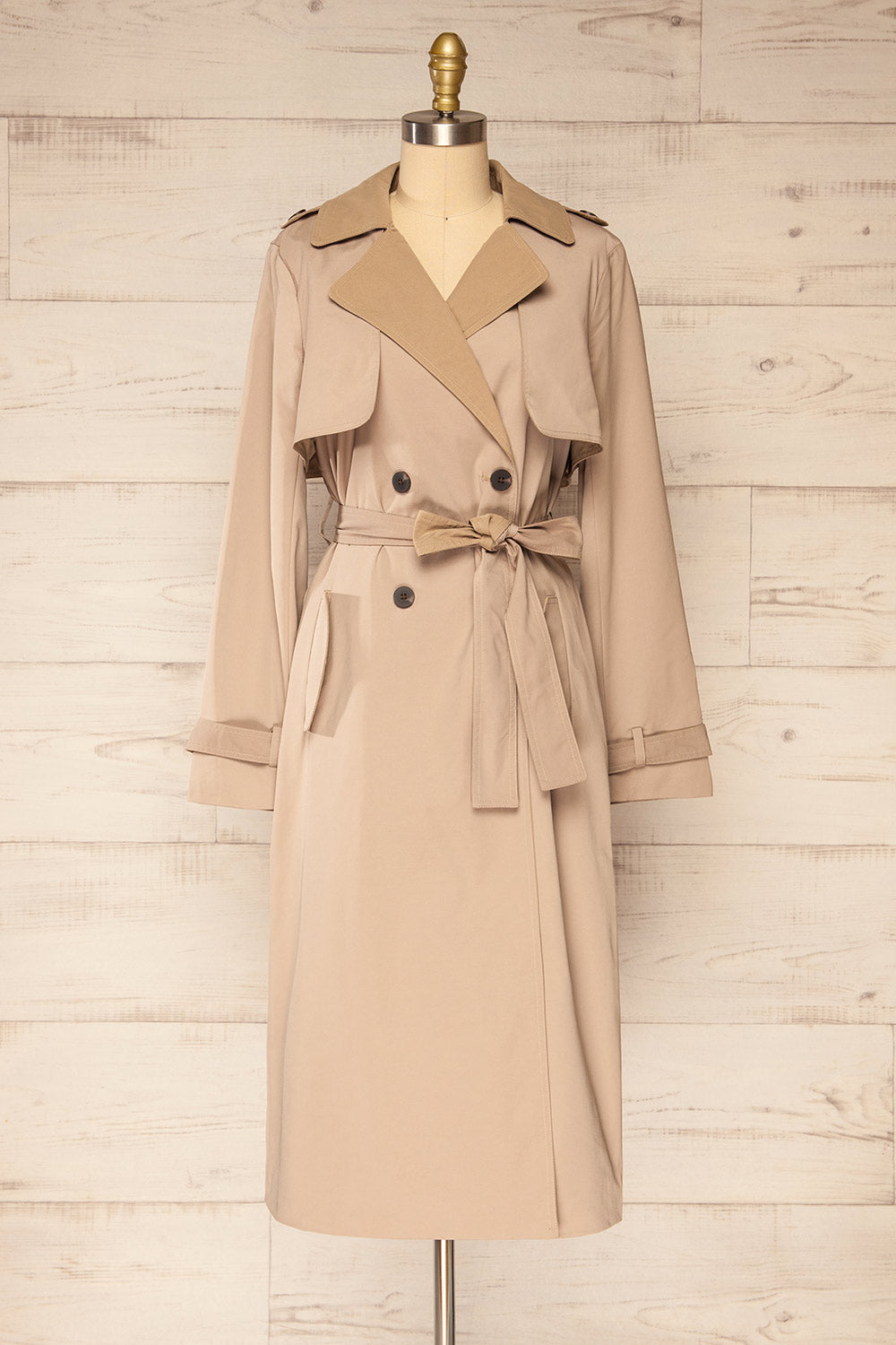 Truman Beige Double Breasted Trench Coat | La petite garçonne front view