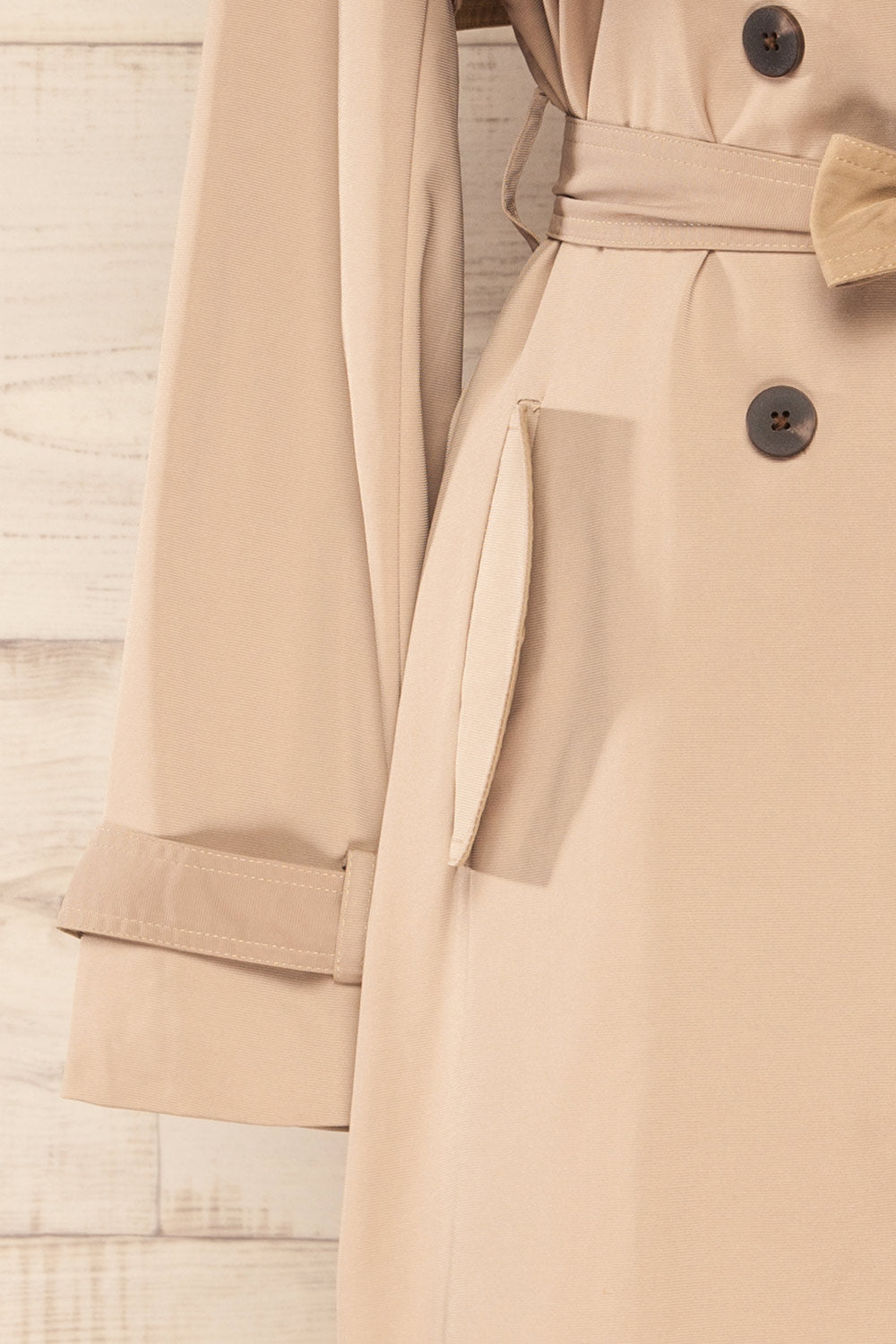 Truman Beige Double Breasted Trench Coat | La petite garçonne sleeve