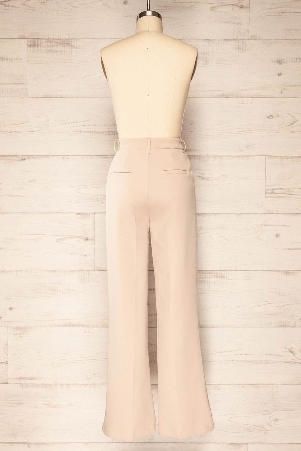 Turbine Beige Solid Stitch Straight Leg Trousers | La petite garçonne back view