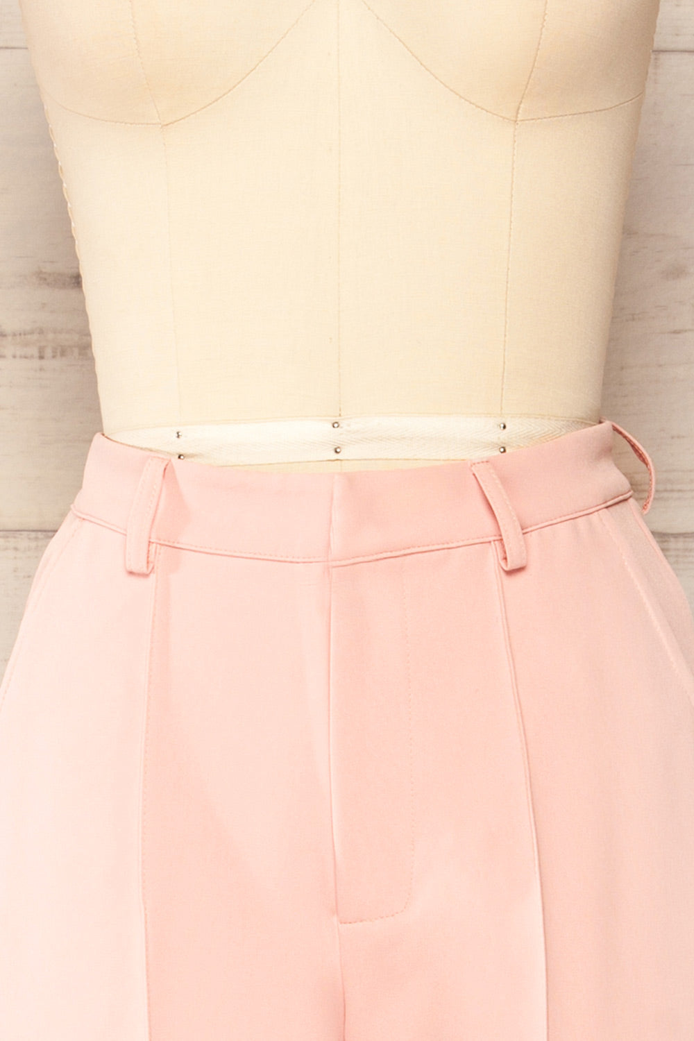 Turbine Pink Solid Stitch Straight Leg Trousers | La petite garçonne front close-up