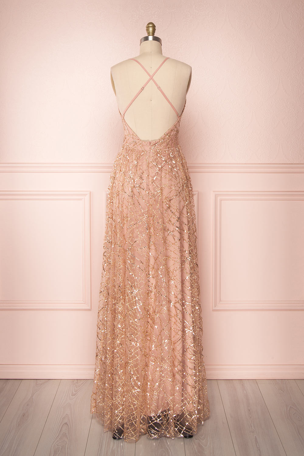 Tyffen | Pink & Gold Sequin Maxi Dress