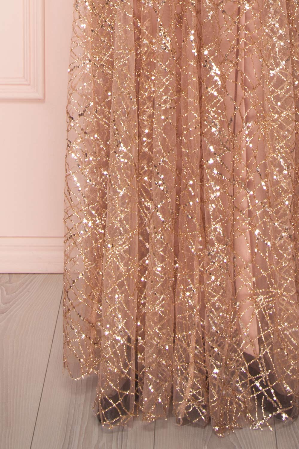 Tyffen | Pink & Gold Sequin Maxi Dress