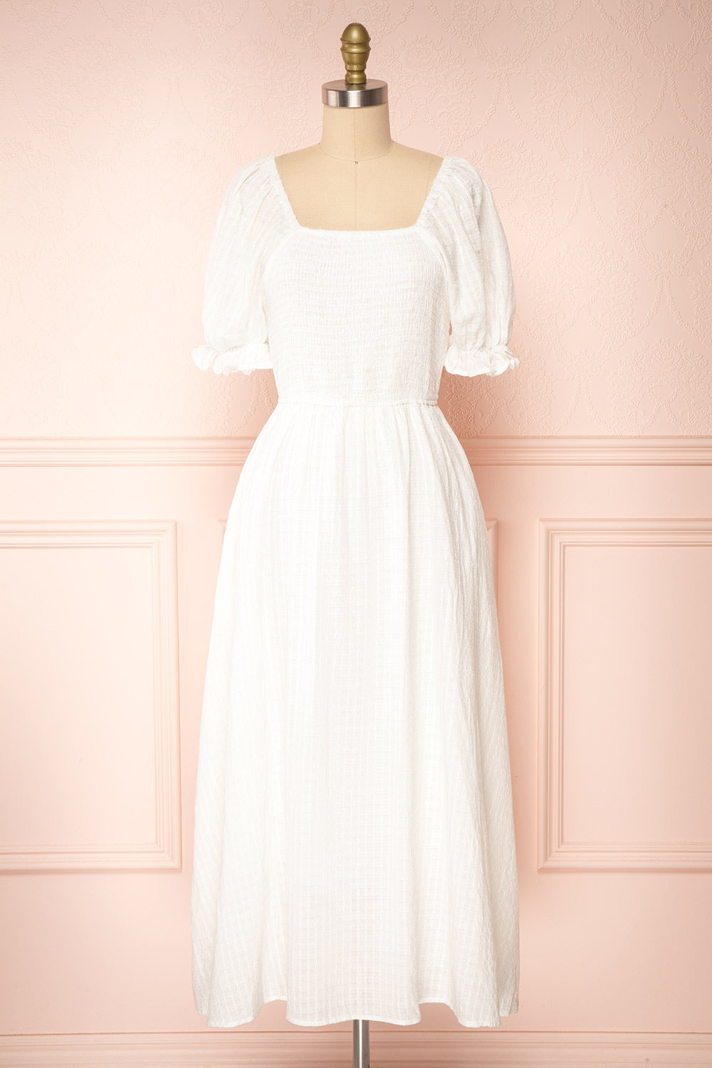 Undume | White Midi Dress w/ Puffy Sleeves Undume | White Midi Dress w/ Puffy Sleeves