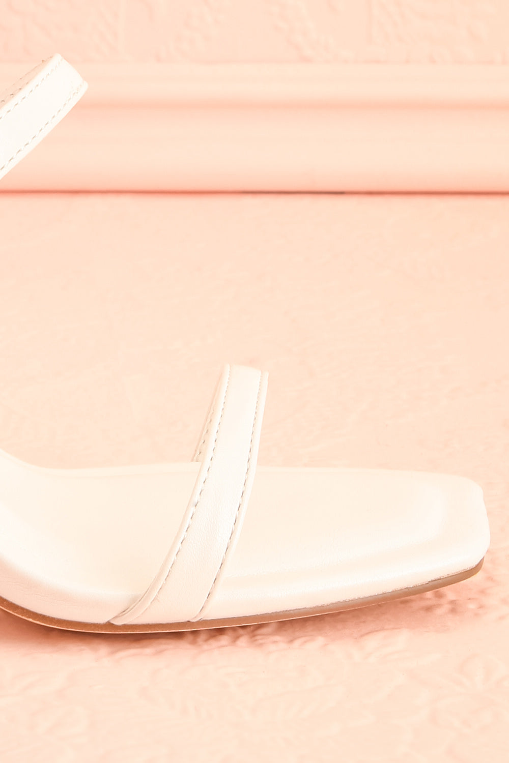 Ushuaia White Square Toe Heeled Sandals | Boutique 1861 side front close-up