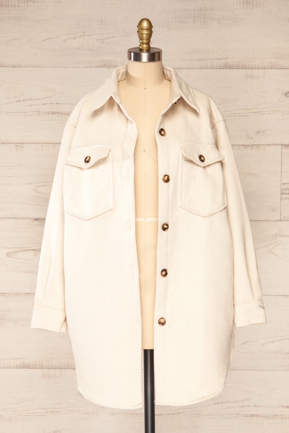 Vaagen Cream Oversized Velvet Shirt Jacket | La petite garçonne open view