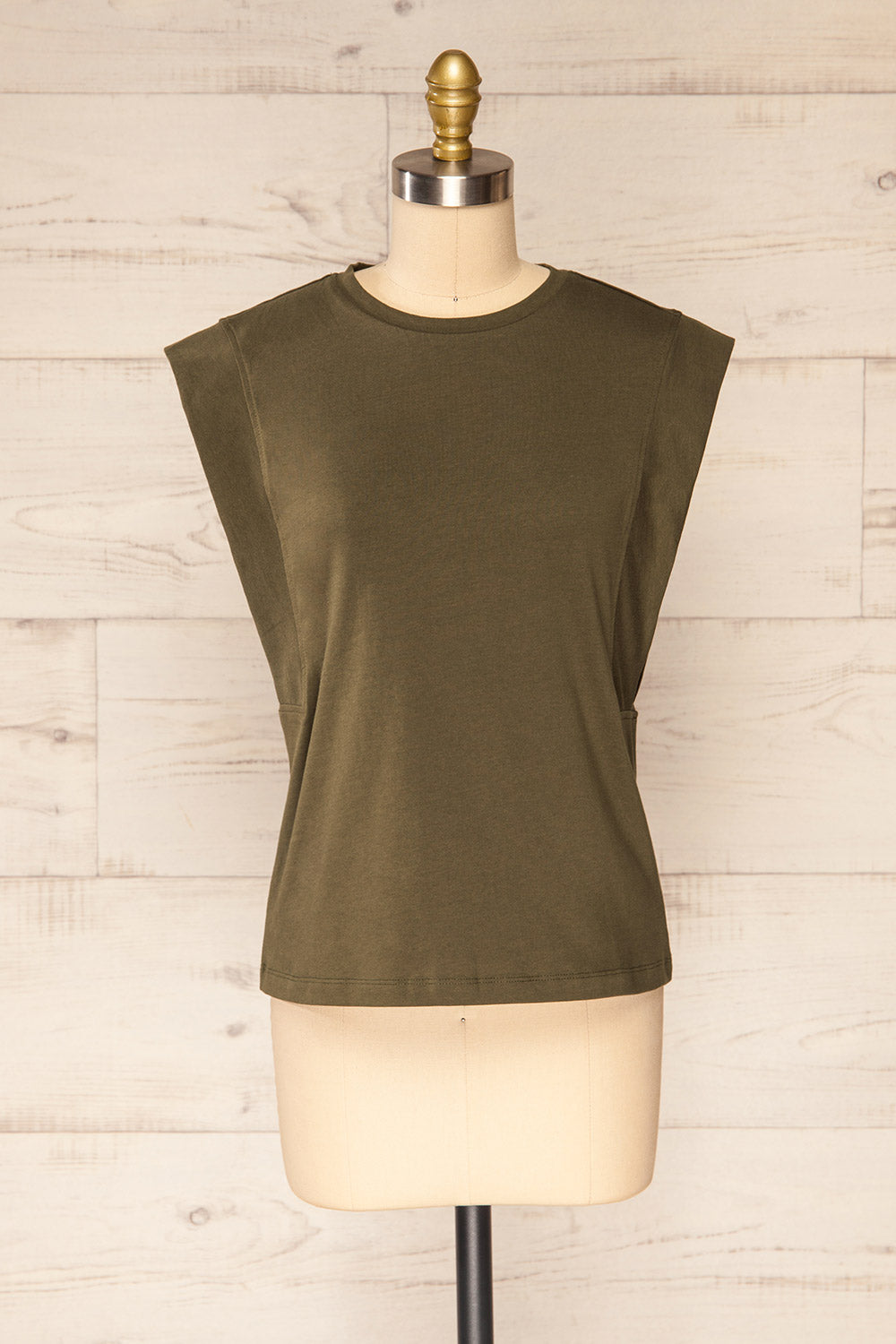 Vakan Green Round Collar Sleeveless Top | La petite garçonne front view