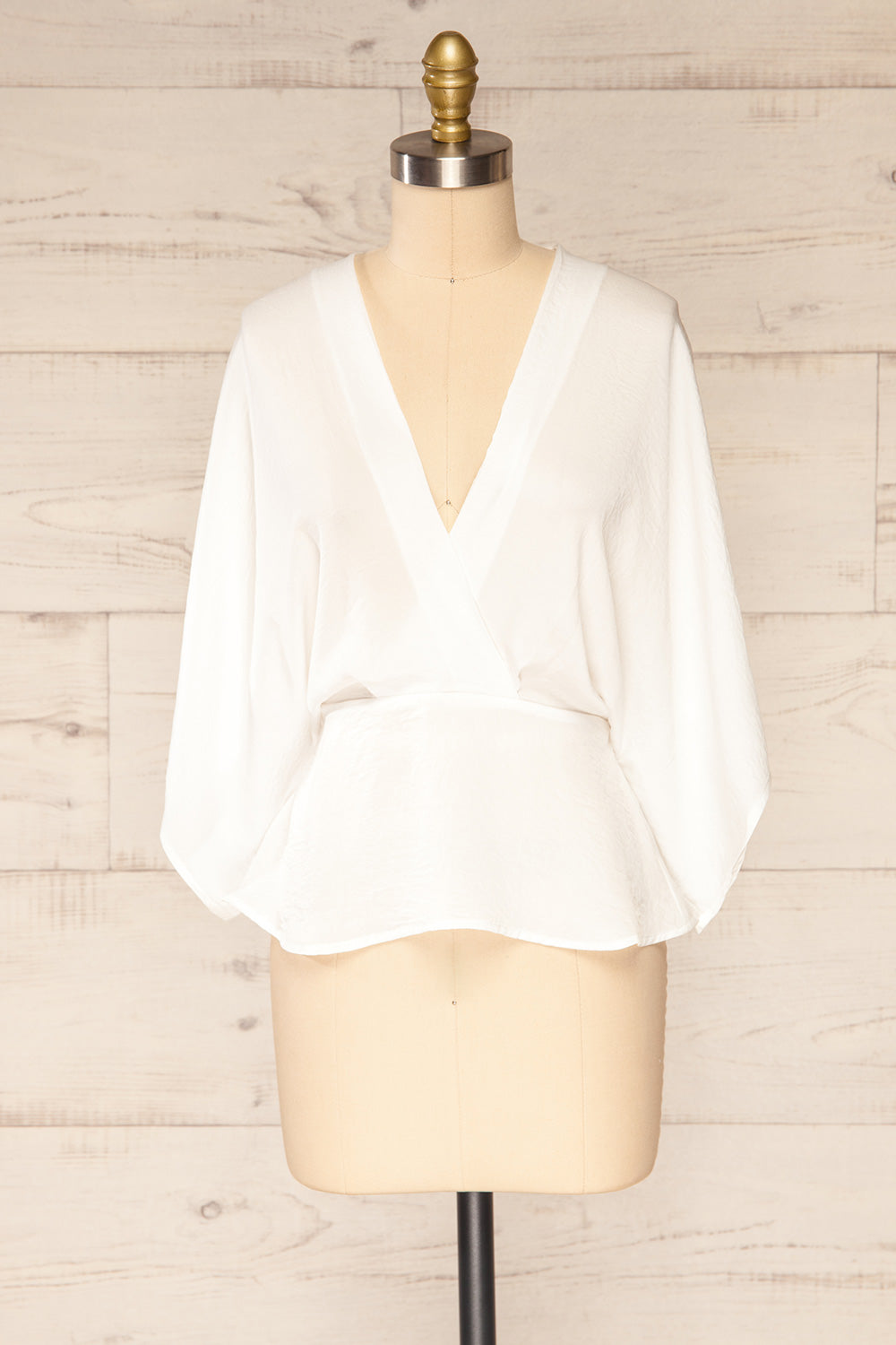 Valas White Kimono Sleeves Wrap Neck Blouse | La petite garçonne front view