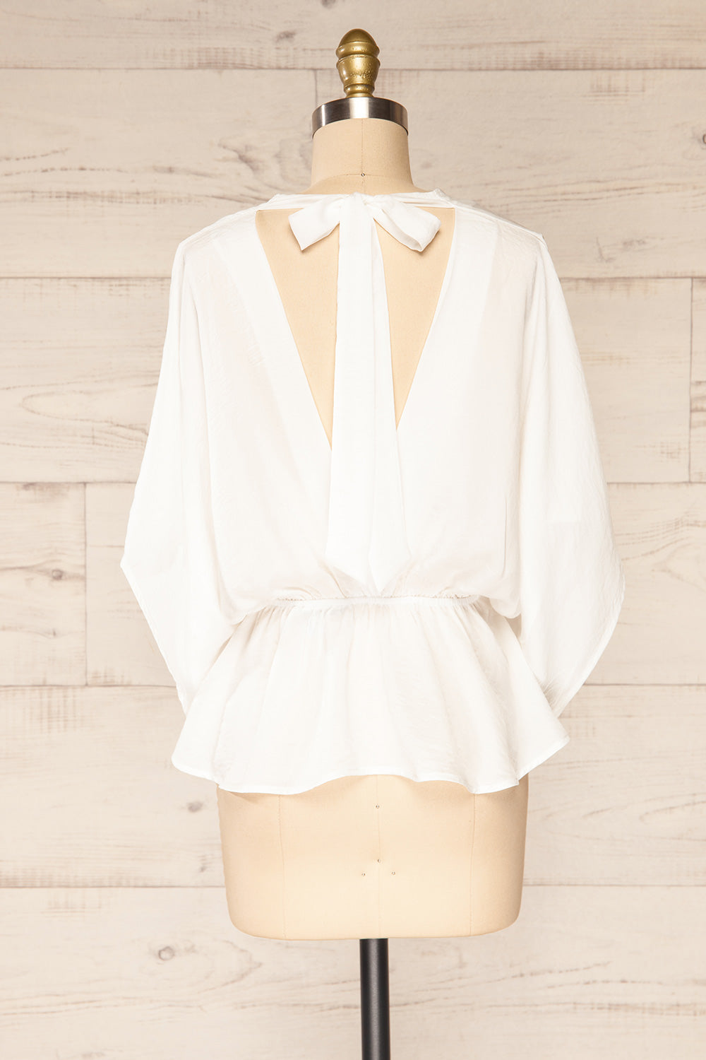 Valas White Kimono Sleeves Wrap Neck Blouse | La petite garçonne back view