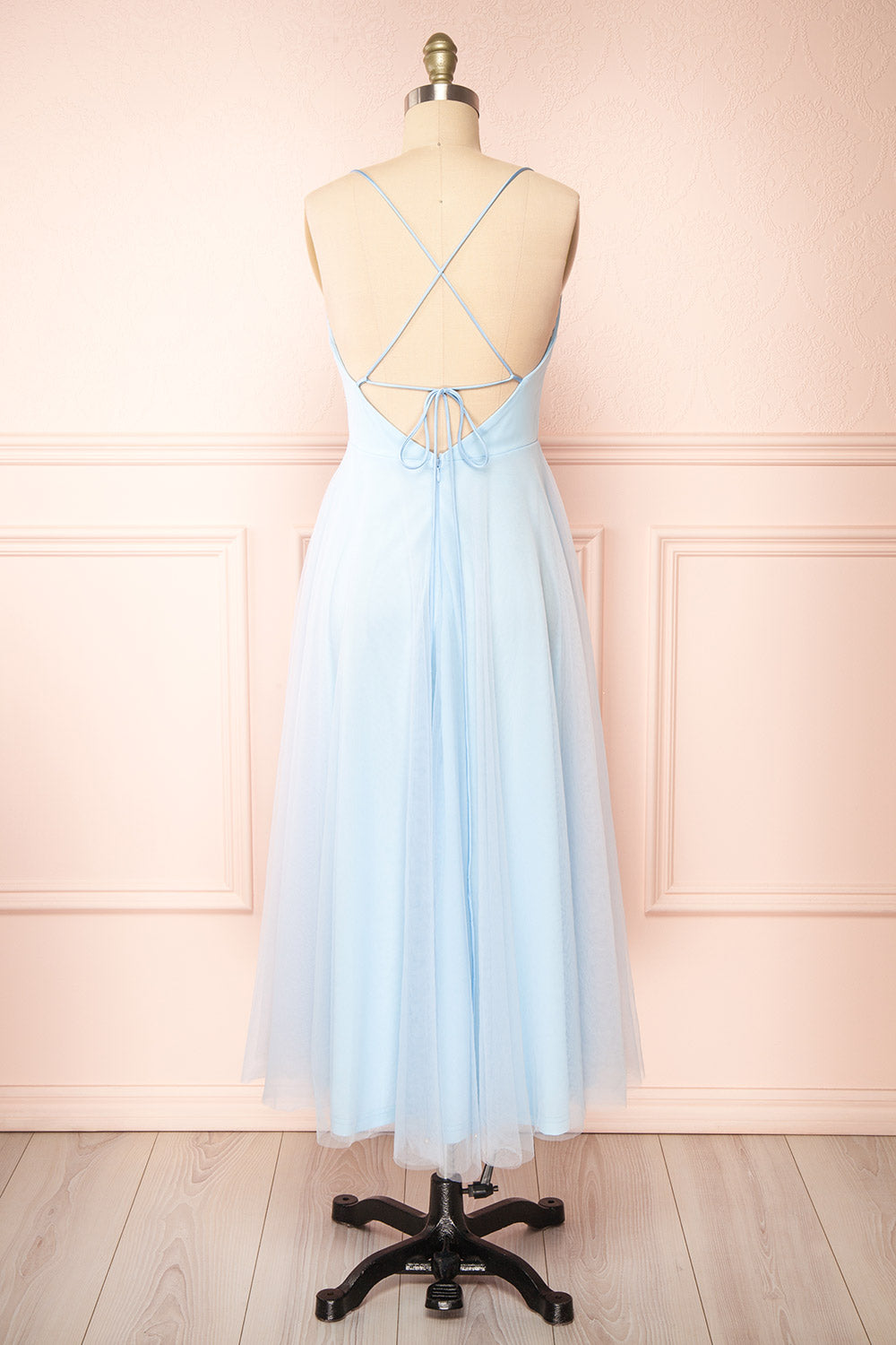 Valerie Blue A-Line Tulle Midi Dress | Boutique 1861 back view