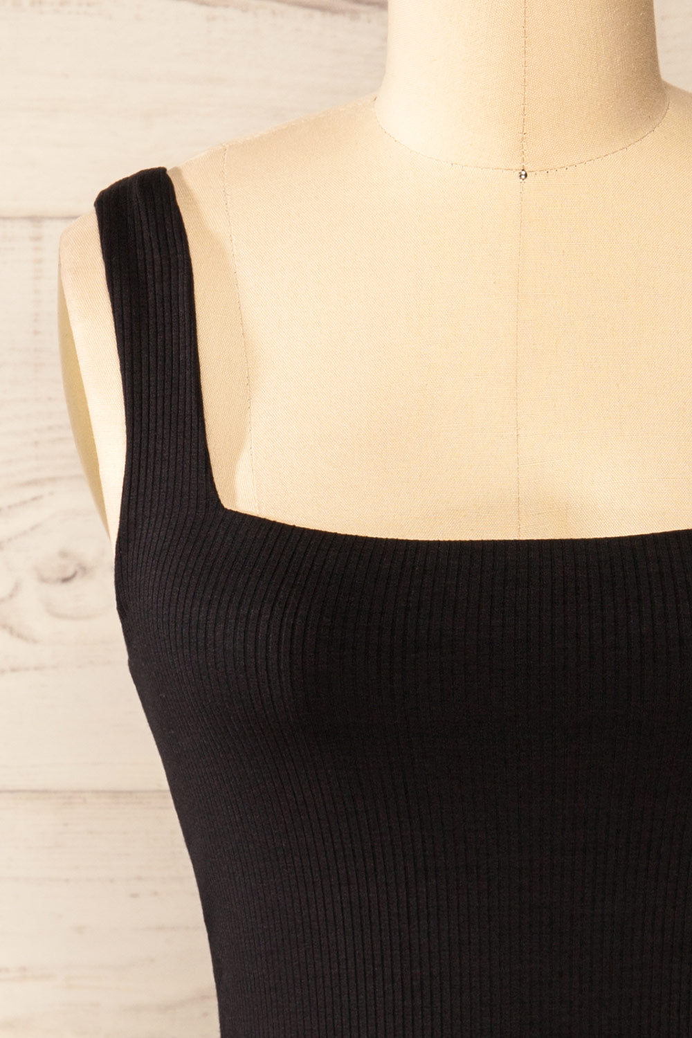 Valka Black Ribbed Square Neck Cami | La petite garçonne front close-up