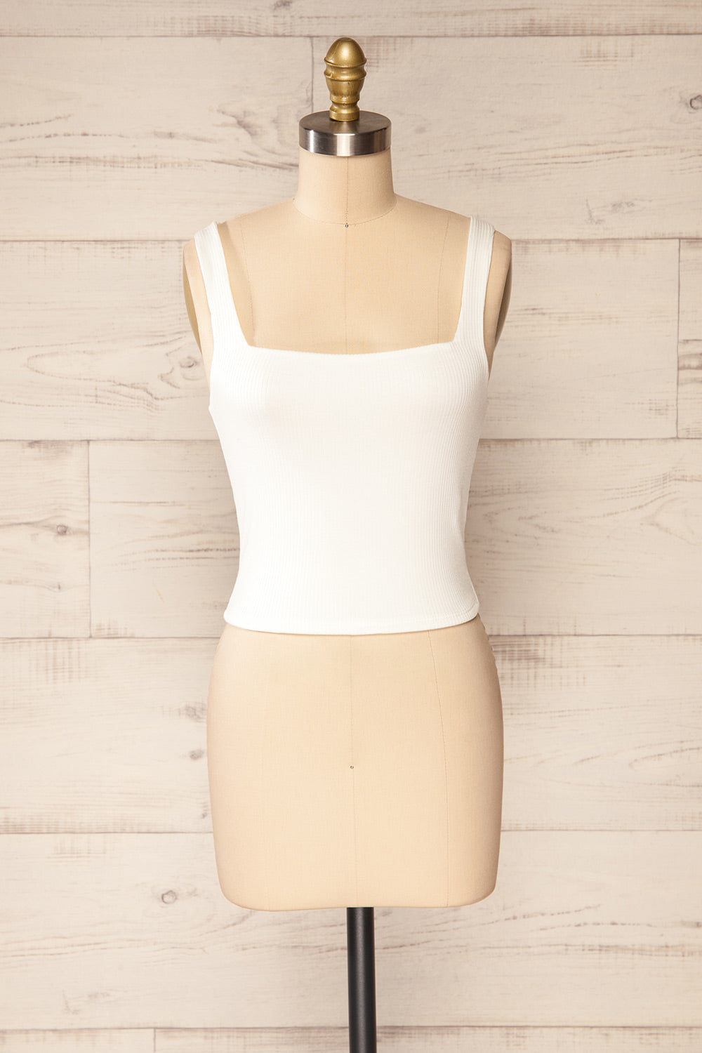 Valka Ivory Ribbed Square Neck Cami | La petite garçonne front view