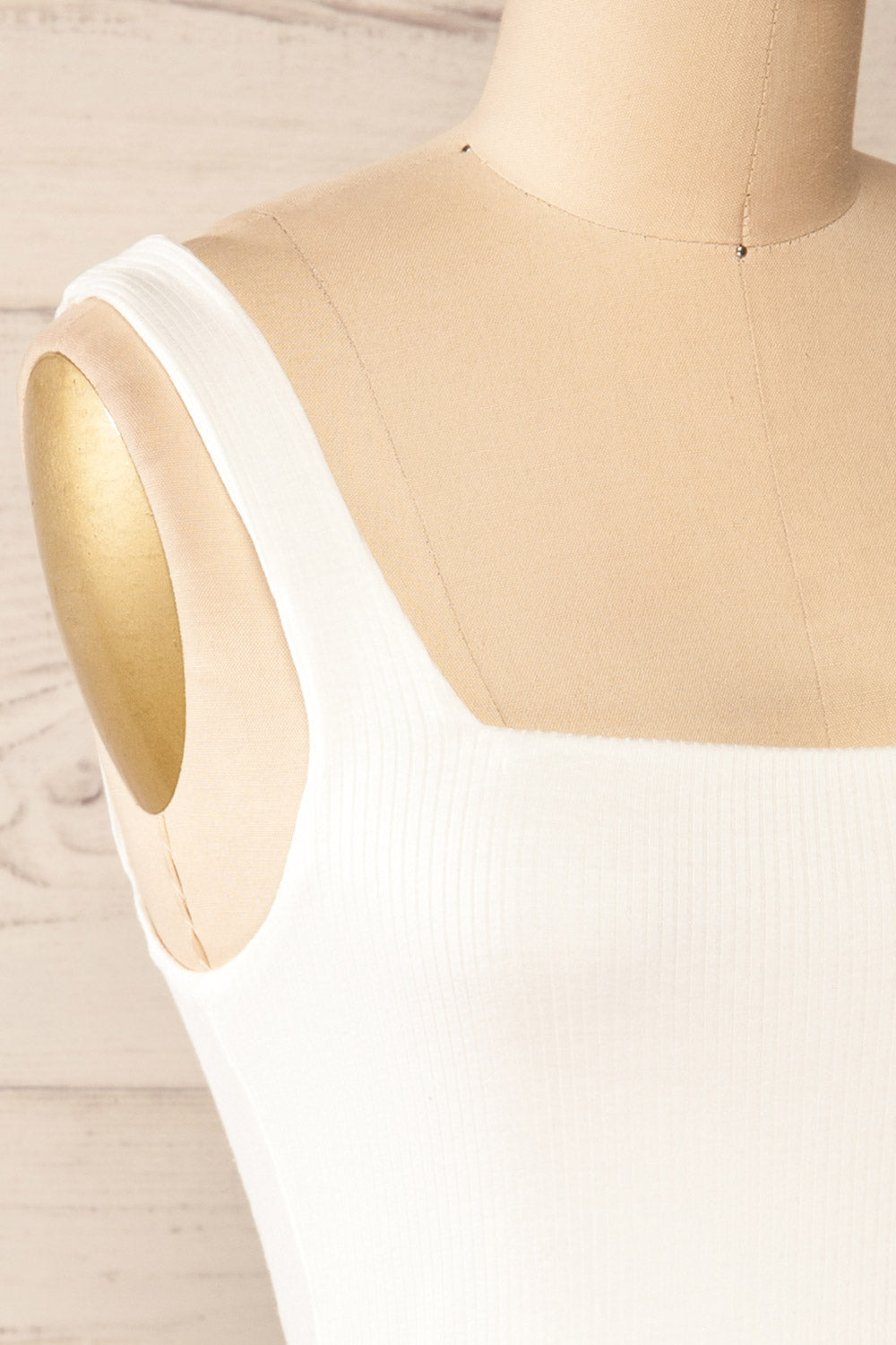 Valka Ivory Ribbed Square Neck Cami | La petite garçonne side close-up