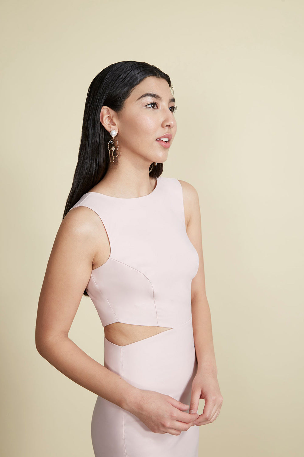 Vallata Blush Cut-Outs Mermaid Gown | Boudoir 1861 side on model