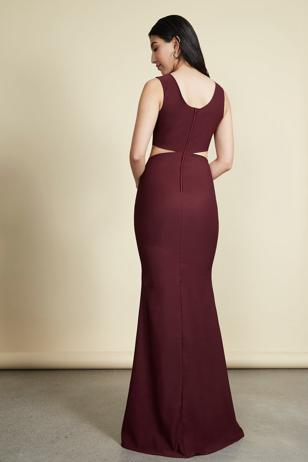 Vallata Wine Burgundy Maxi Dress | La Petite Garçonne back on model