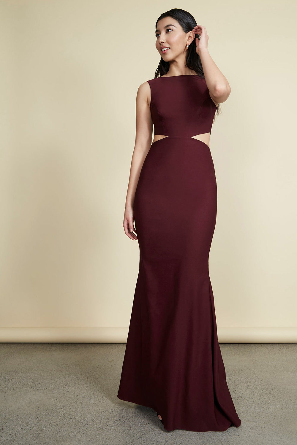 Vallata Wine Burgundy Maxi Dress | La Petite Garçonne front on model