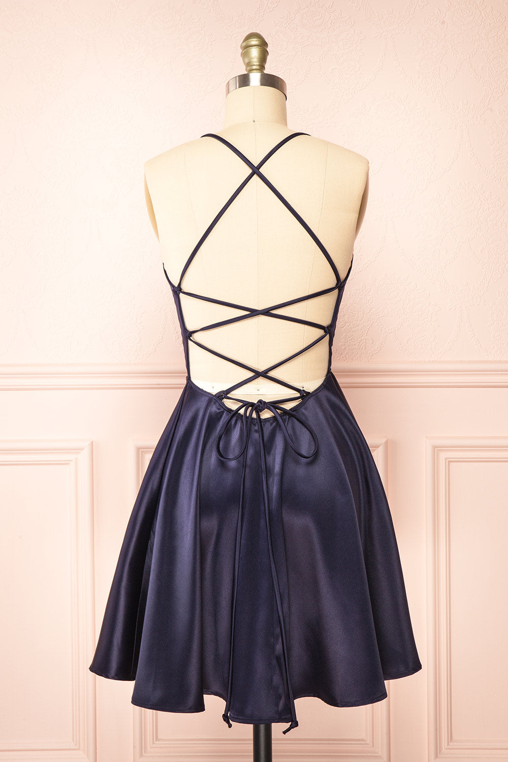 Vanessa Navy Short Satin Dress | Boutique 1861 Vanessa Navy Short Satin Dress | Boutique 1861