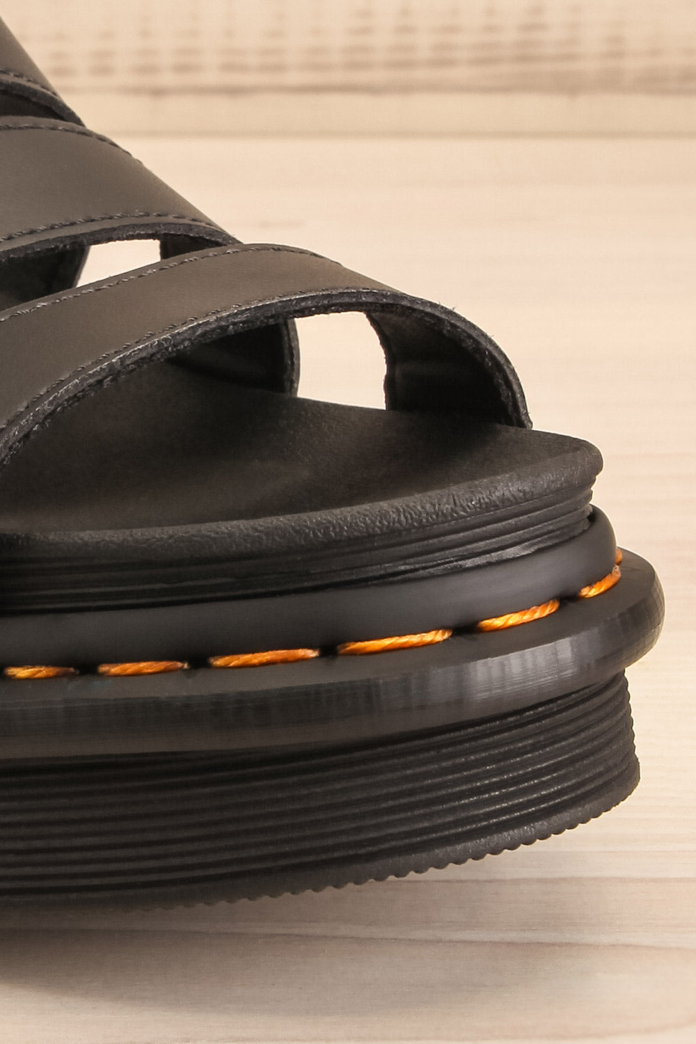 Vegan Blaire Black Gladiator Sandals Dr. Martens | La petite garçonne front close-up