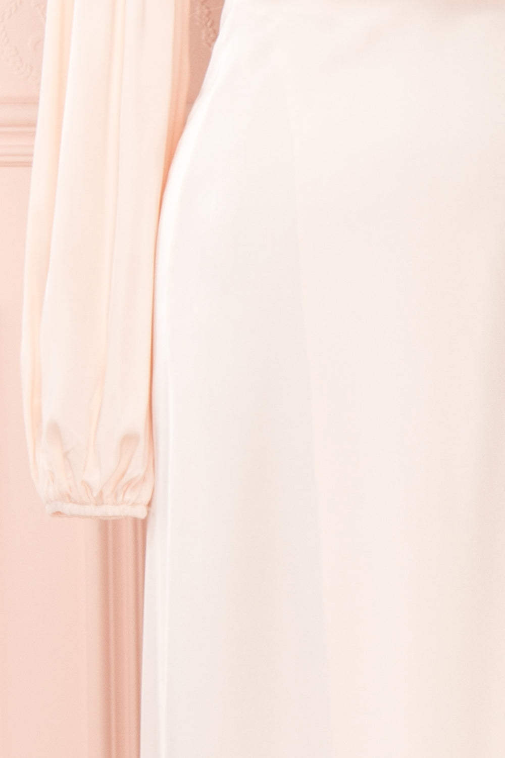 Velatura Pink Satin Wrap Dress | Robe Maxi | Boudoir 1861 sleeve close-up