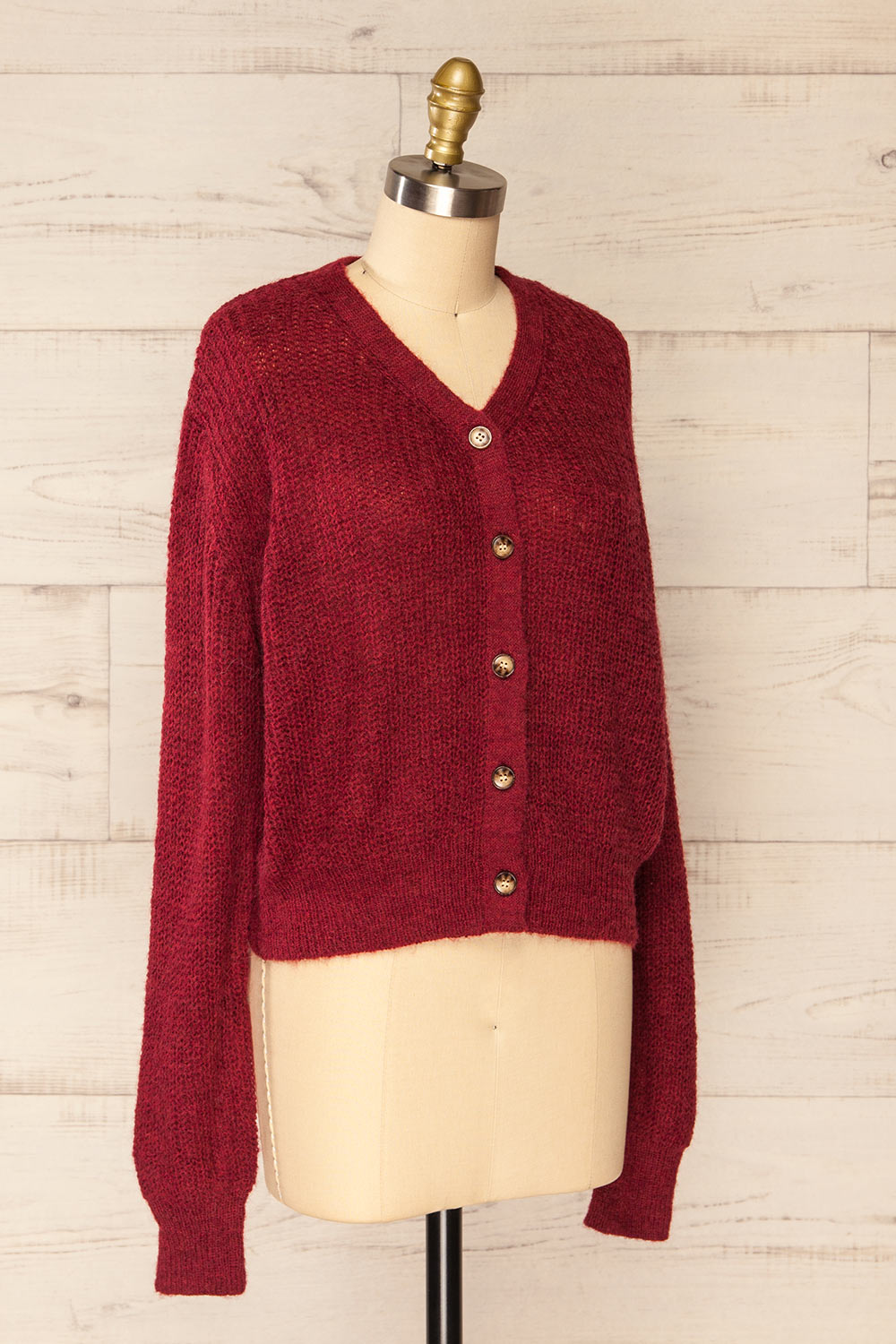 Velez Burgundy Knit Button-Up Cardigan | La petite garçonne side view