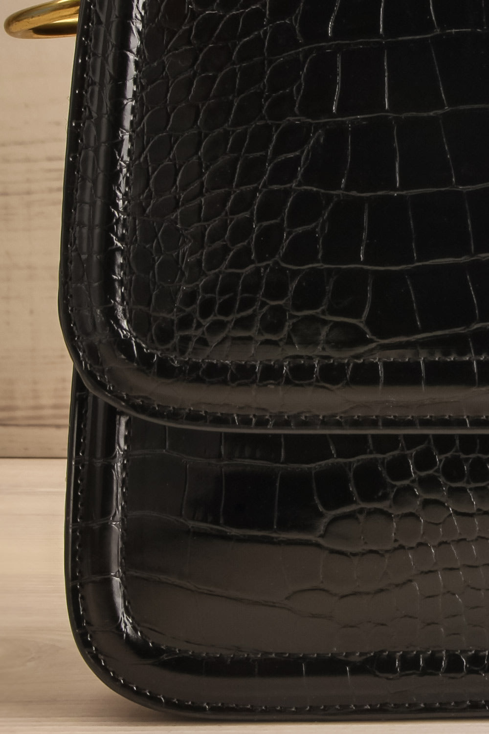 Victoria Black Vegan Textured Crossbody Handbag | La petite garçonne front close-up