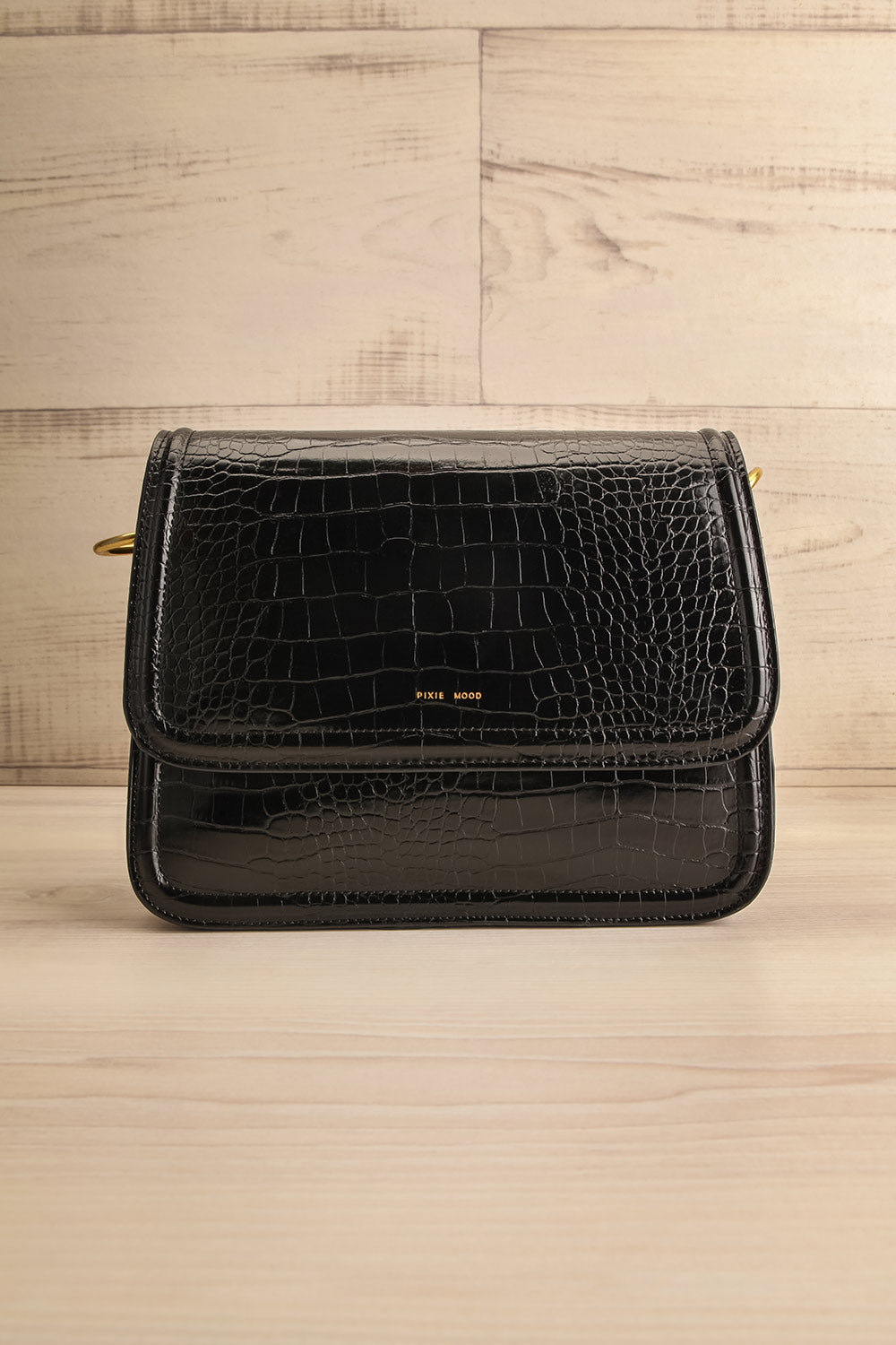 Victoria Black Vegan Textured Crossbody Handbag | La petite garçonne front view