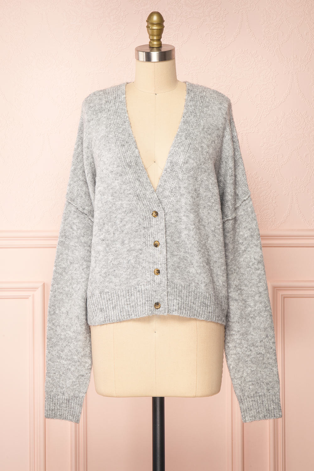 Vikep Grey Knitted Button-Up Cardigan | Boutique 1861 front view