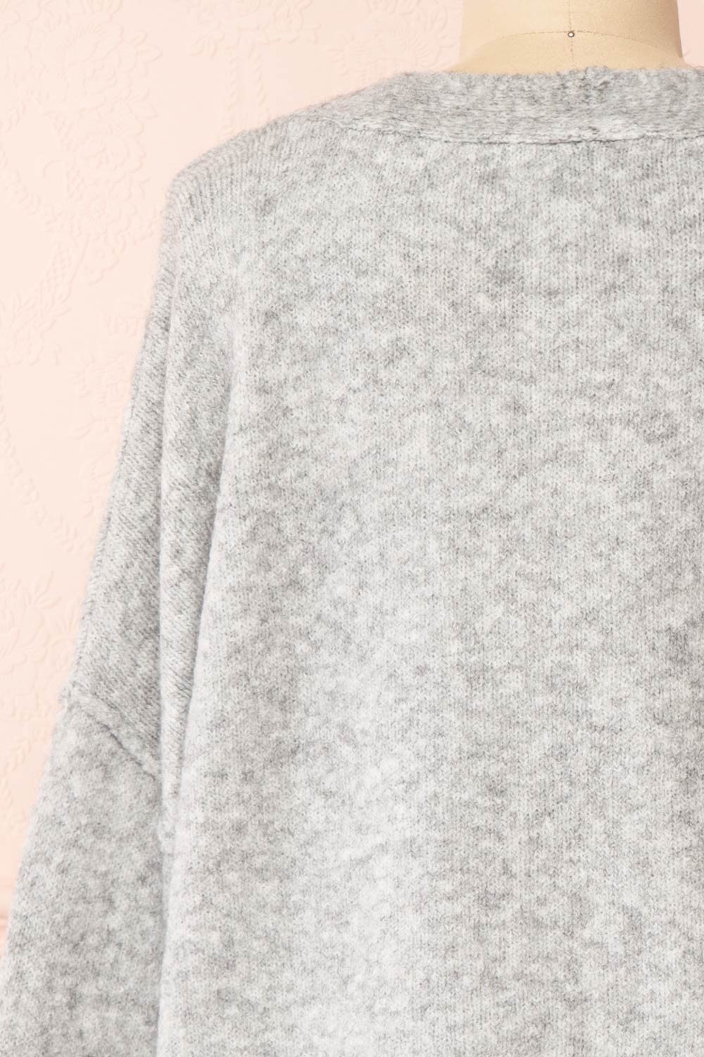 Vikep Grey Knitted Button-Up Cardigan | Boutique 1861 back close-up