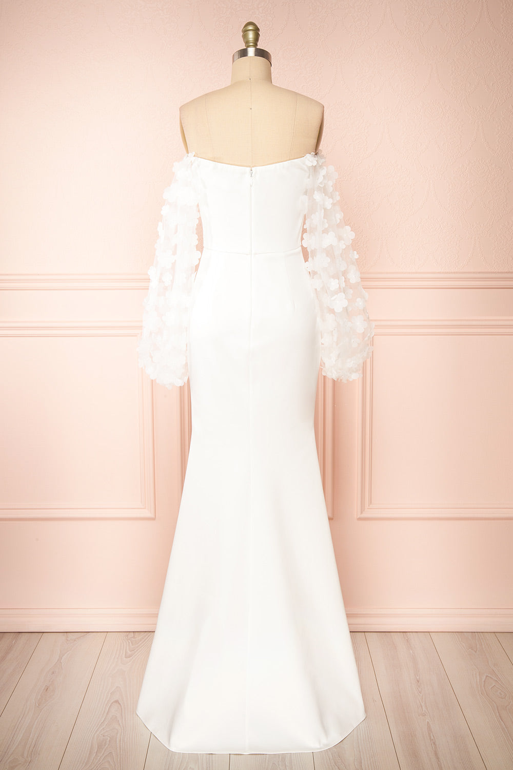 Villanelle White Mermaid Gown w/ Puffy Sleeves | Boudoir 1861 back view