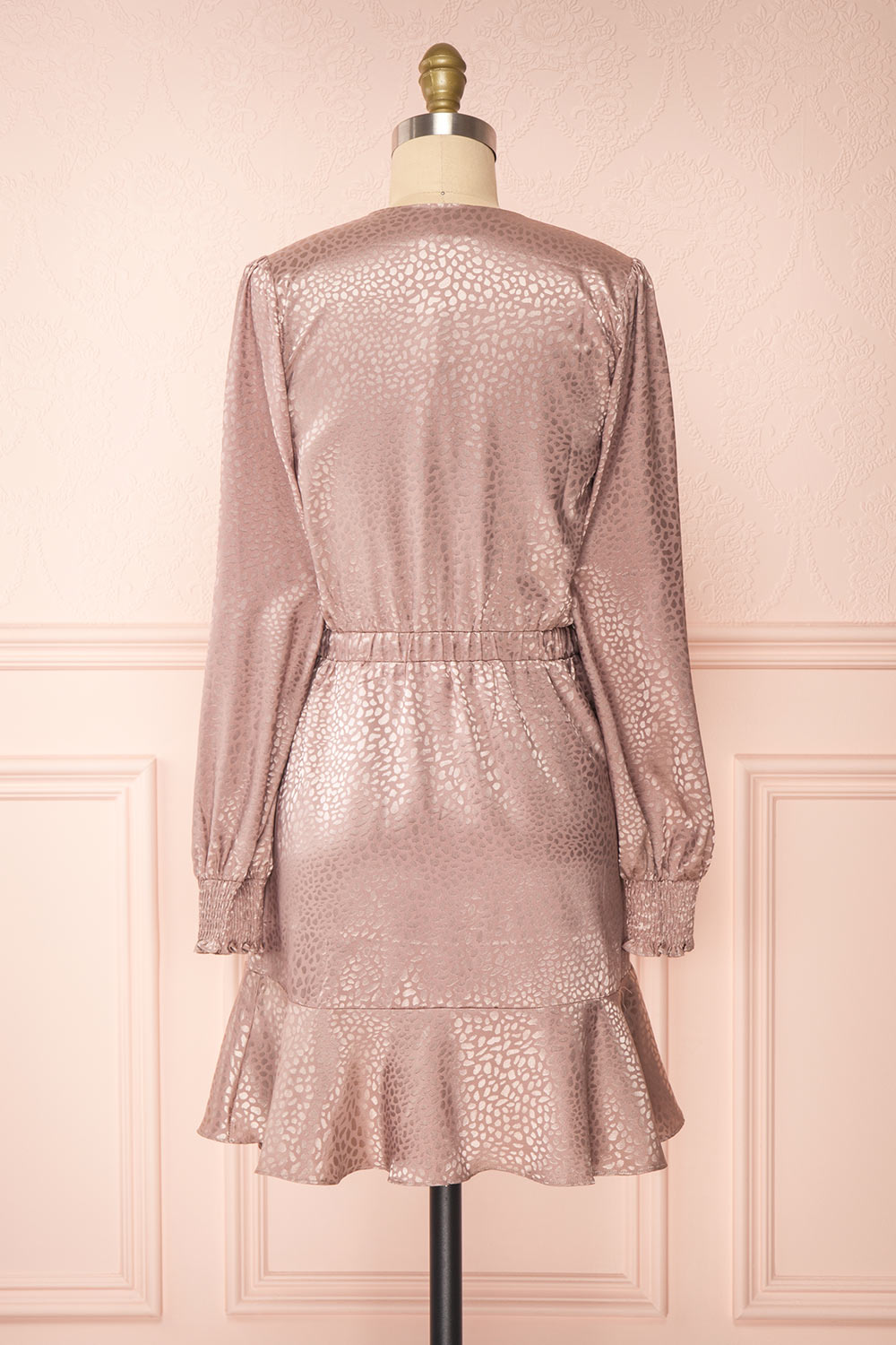 Vilnius Beige Silky Patterned Wrap Dress | Boutique 1861 back view